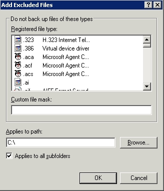 The Add Excluded Files dialog box allows you to restrict specific files or all of the files of a certain type.