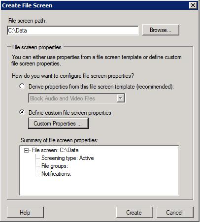 The Create File Screen dialog box is used to create a new file screen.