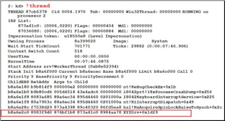 Example of a stack trace illustrating driver trying to acquire a spinlock.