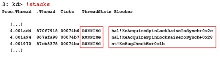 Example of the !stacks command.