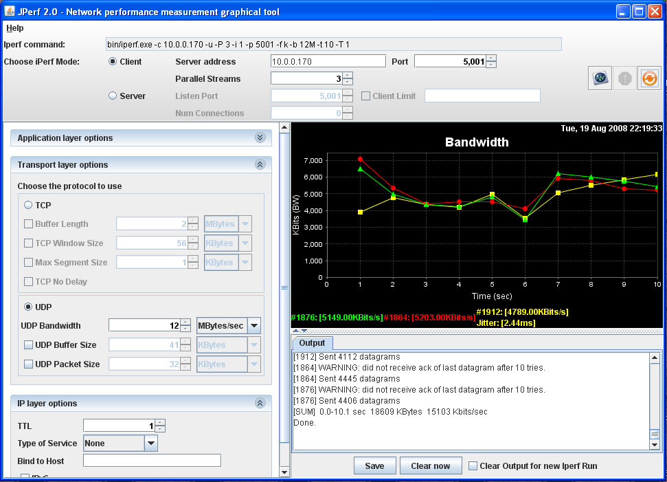 Using JPerf to launch iPerf