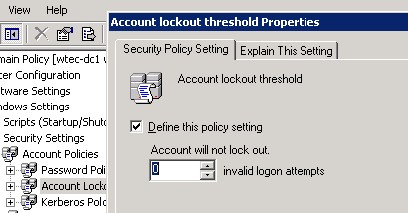 default lockout threshold is zero