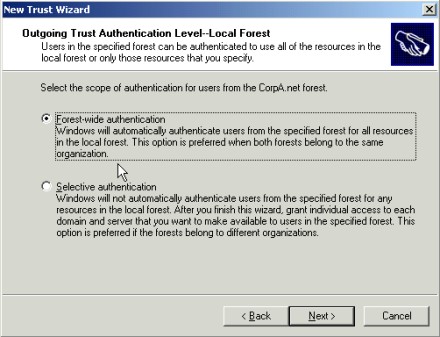 Outgoing Trust Authentication Level – Local Forest