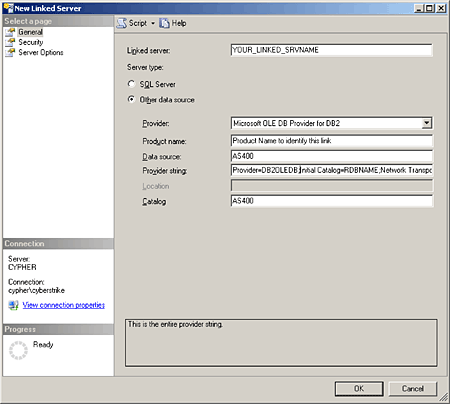 The data source/catalog should match on most systems and will be the name of the server.