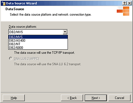 Select AS400's DB2 platform to create your linked server.