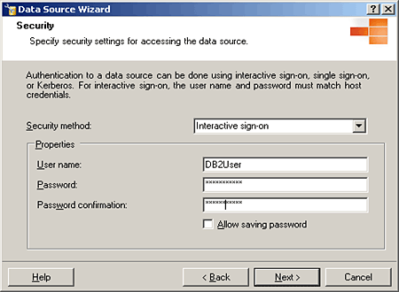 Enter username and password for linked server to DB2.