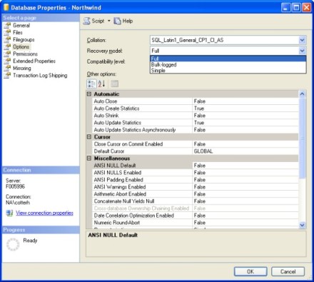 Changing the recovery model for your database