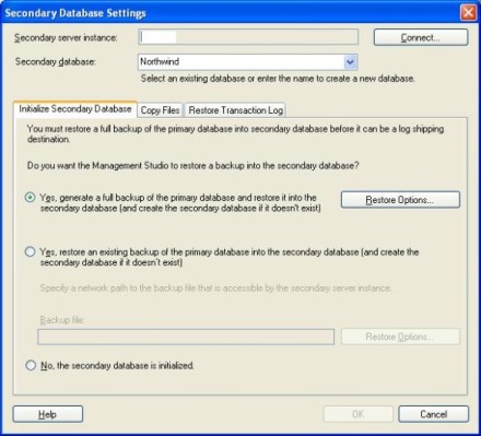 The secondary database settings