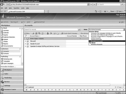 Figure 7.25: Microsoft Dynamics CRM Accounts