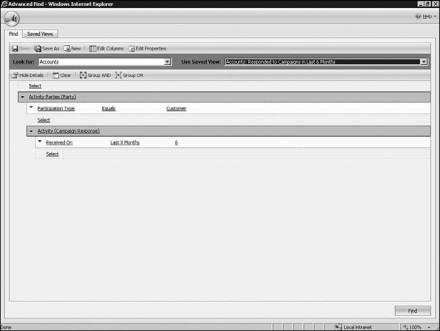 Figure 7.28: Microsoft Dynamics CRM Accounts System view of Accounts in Detail mode