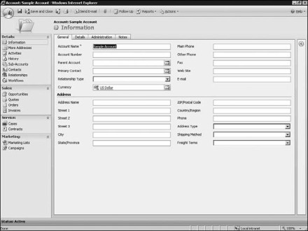 Figure 7.2: Microsoft Dynamics CRM New Account form after save