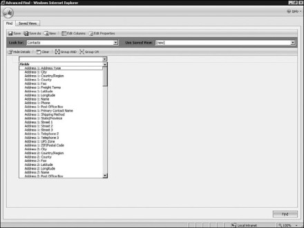 Figure 7.37: Slelecting Fields and Related from Advanced Find in Microsoft Dynamics CRM