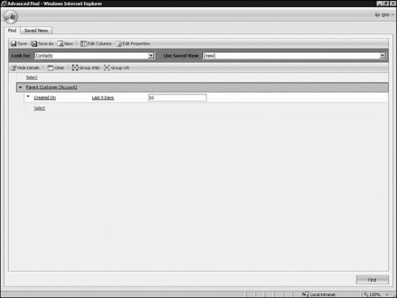 Figure 7.39: Microsoft Dynamics CRM: Adding criteria to a related entity