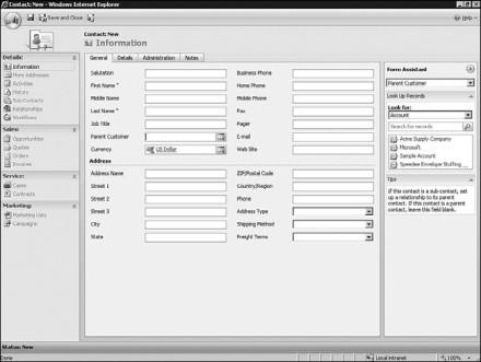 Figure 7.40: Form Assistant in Microsoft Dynamics CRM