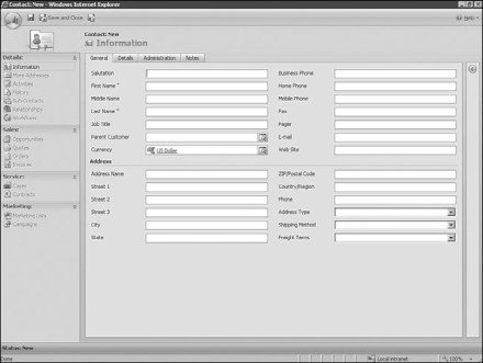 Figure 7.41: Form Assistant collapsed in Micrsoft Dynamics CRM