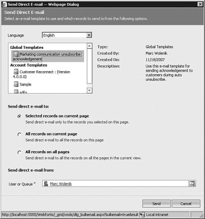 Figure 7.45: Microsoft Dynamics CRM's e-mail templates