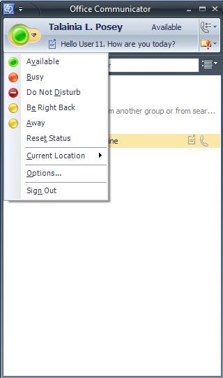Microsoft Office Communicator user presence state