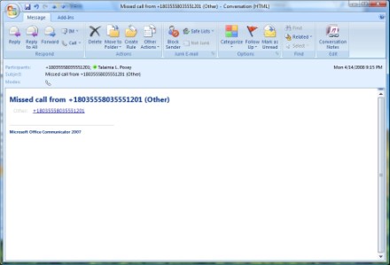 OCS 2007 missed-call notification