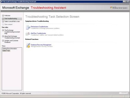 Troubleshooting Task Selection Screen