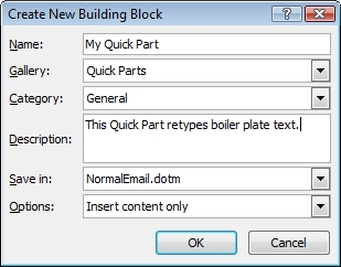 Quick Part Building Block option