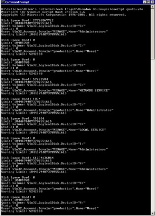 Windows Server 2003 script for disk quota management