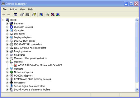 Disabled devices are flagged with a red X.