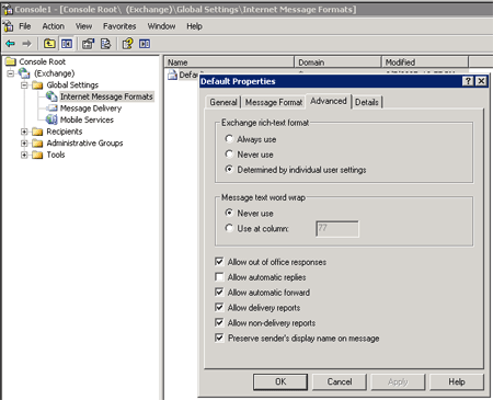 Enable automatic email forwarding in Exchange System Manager