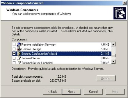Add the Security Configuration Wizard component