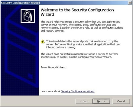 Exchange 2007 Security Configuration Wizard welcome screen