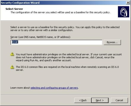 Security Configuration Wizard Select Server option