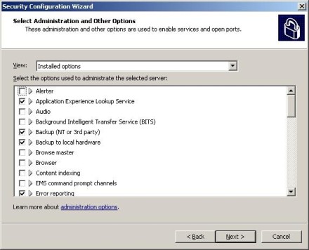 Exchange 2007 Security Configuration Wizard administration options