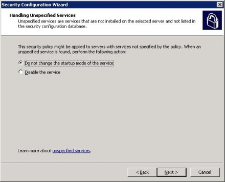 Exchange 2007 Security Configuration Wizard unspecified services