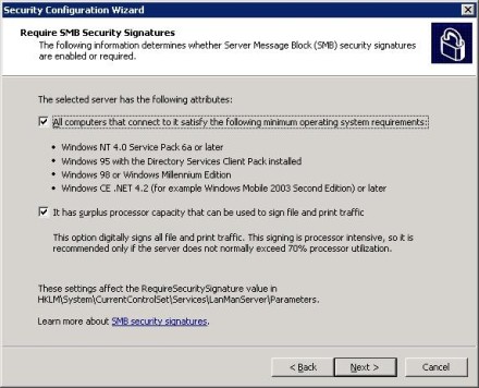Verify Exchange 2007 Security Configuration Wizard security signatures