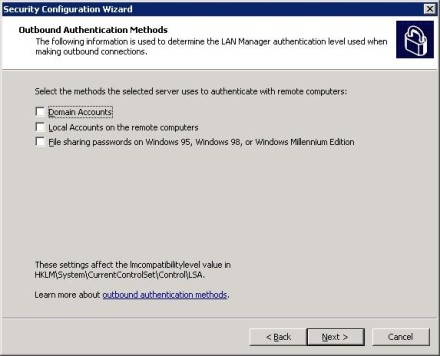 Exchange 2007 Security Configuration Wizard outbound authentication methods