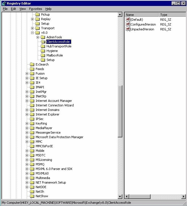 Registry containers for Exchange Server 2007