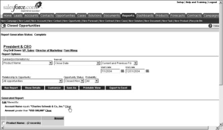 Figure 15-10: Clearing a custom report filter.
