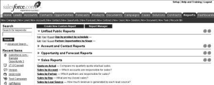 Figure 15-1: Looking over the standard folders and reports.