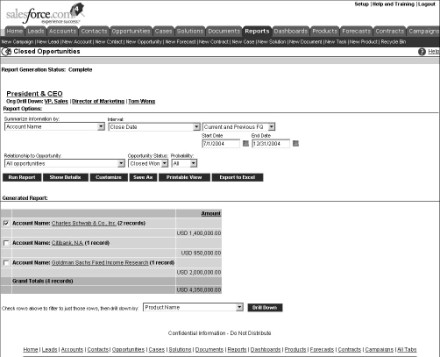 Figure 15-9: Using the enhanced drill down and break out report options.
