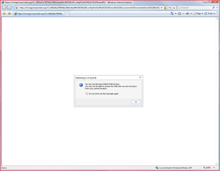 SharePoint document access warning in Outlook Web Access
