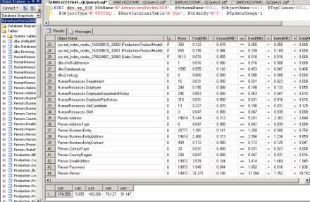 sp_SOS, compatible with SQL Server 2008 CTP, runs in AdventureWorks2008 database to show a list of all objects ordered by object types.