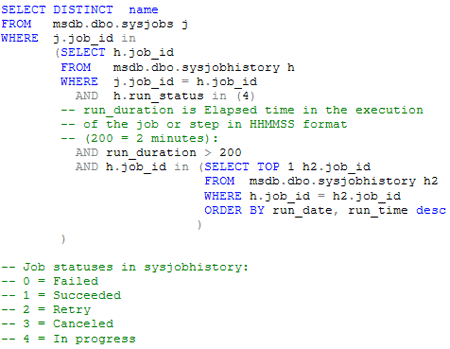 script showing the list of running jobs where the second step had started more than two minutes ago