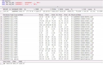 Sp_SDS lets you look at the total used and free, data and log spaces.