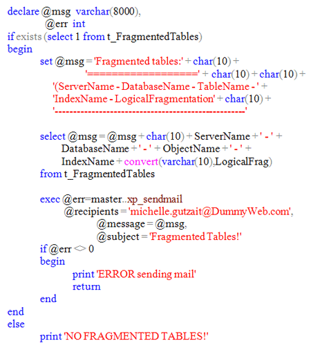 Stored procedure to find fragmented indexes in SQL Server