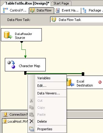 Character Map Data Flow component connecting to the Excel Destination