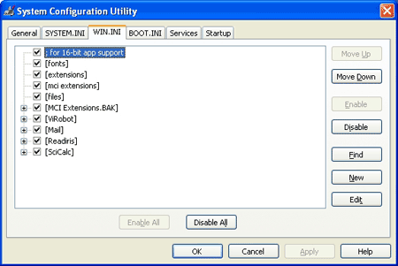 The System Configuration Utility can be used to temporarily disable various system settings.