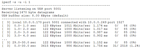iPerf server-side results