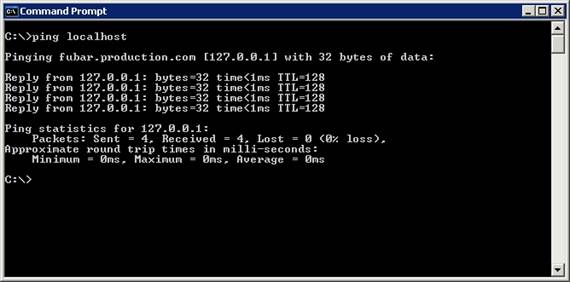 successful ping to the local host address