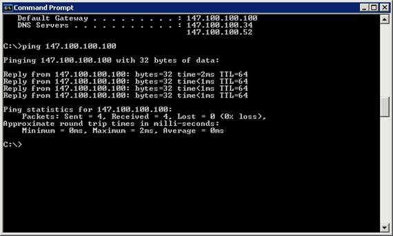 ping verifying IP packets reach network default gateway