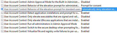 UAC Group Policy Settings in the LSP
