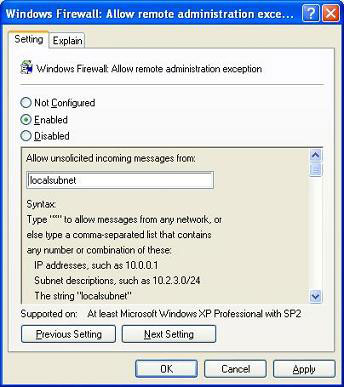 Enabling the remote administration exception